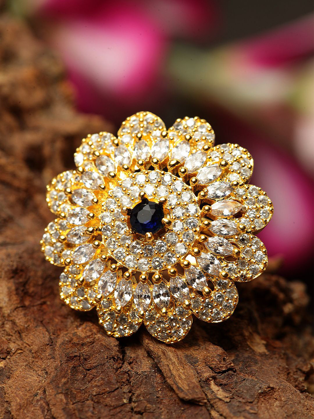 

ANIKAS CREATION Gold-Plated American Diamond Studded Finger Ring
