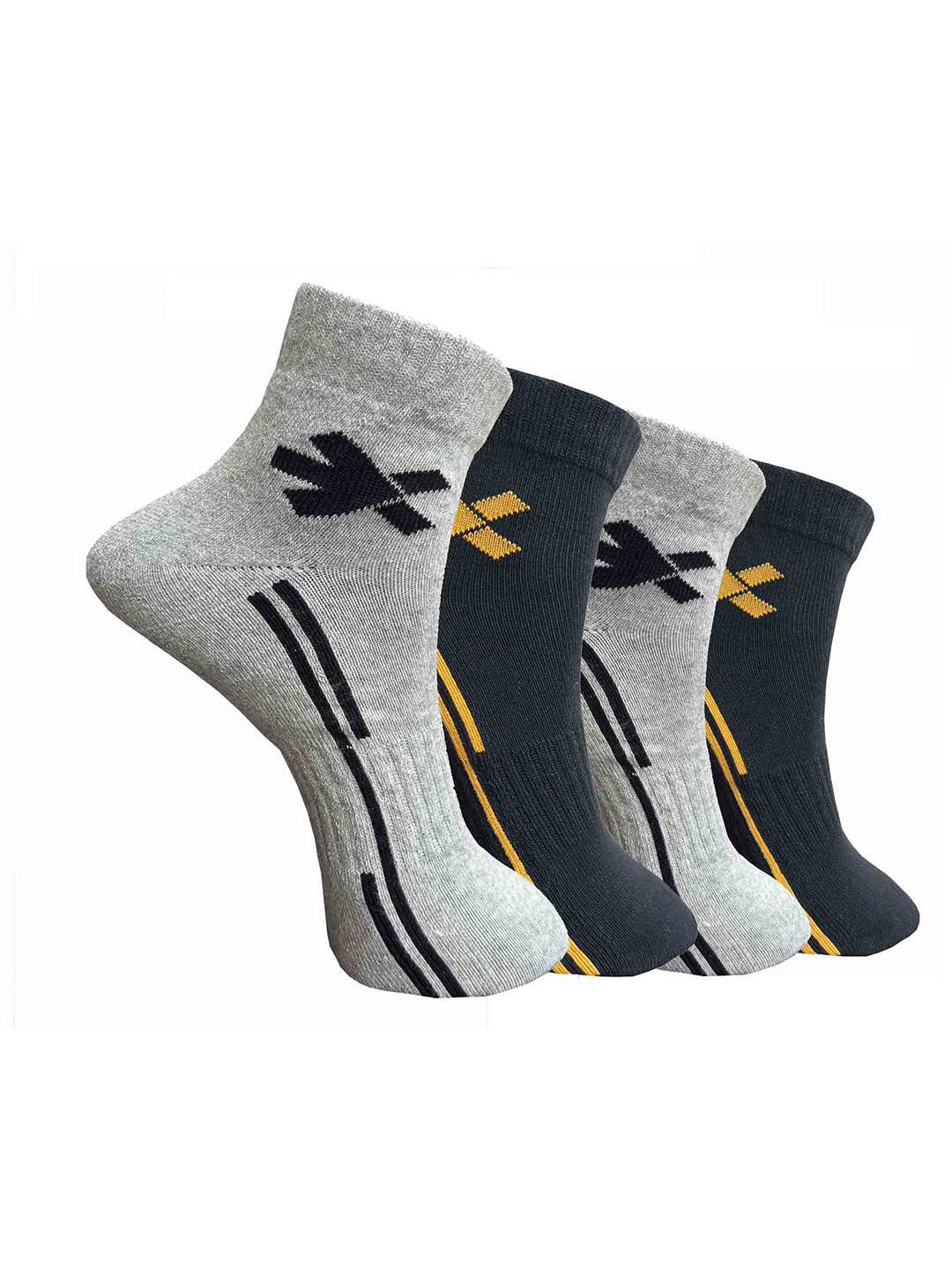 

HRX by Hrithik Roshan Pack Of 4 Striped Ankle Length Socks, Grey melange