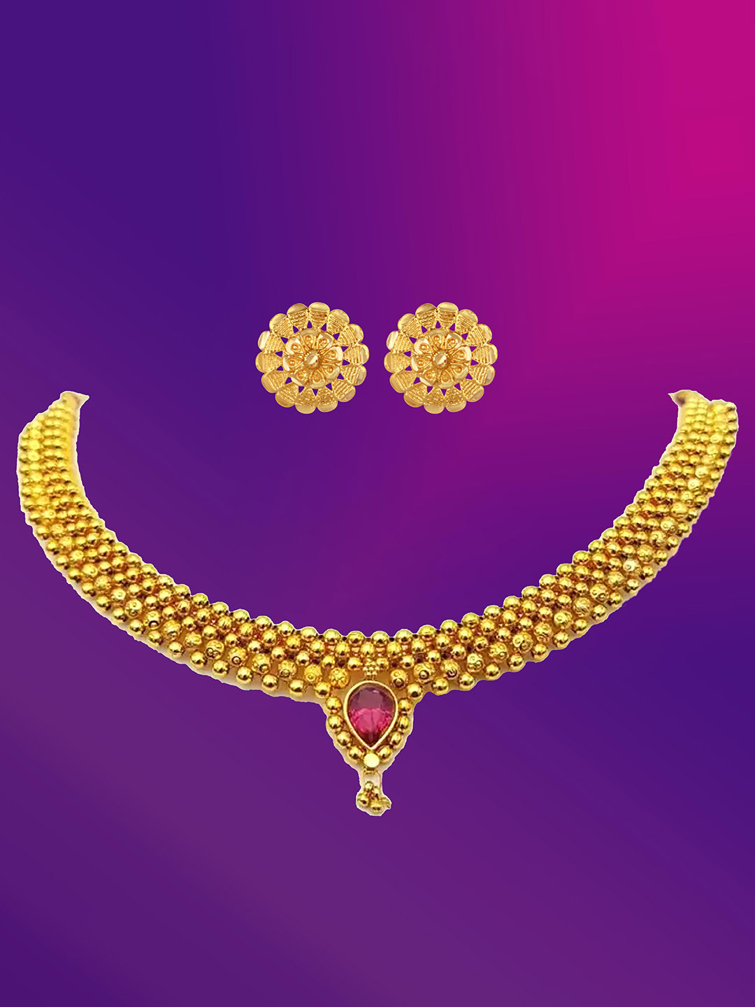 

Lila Gold-Plated Stone-Studded Jewellery Set