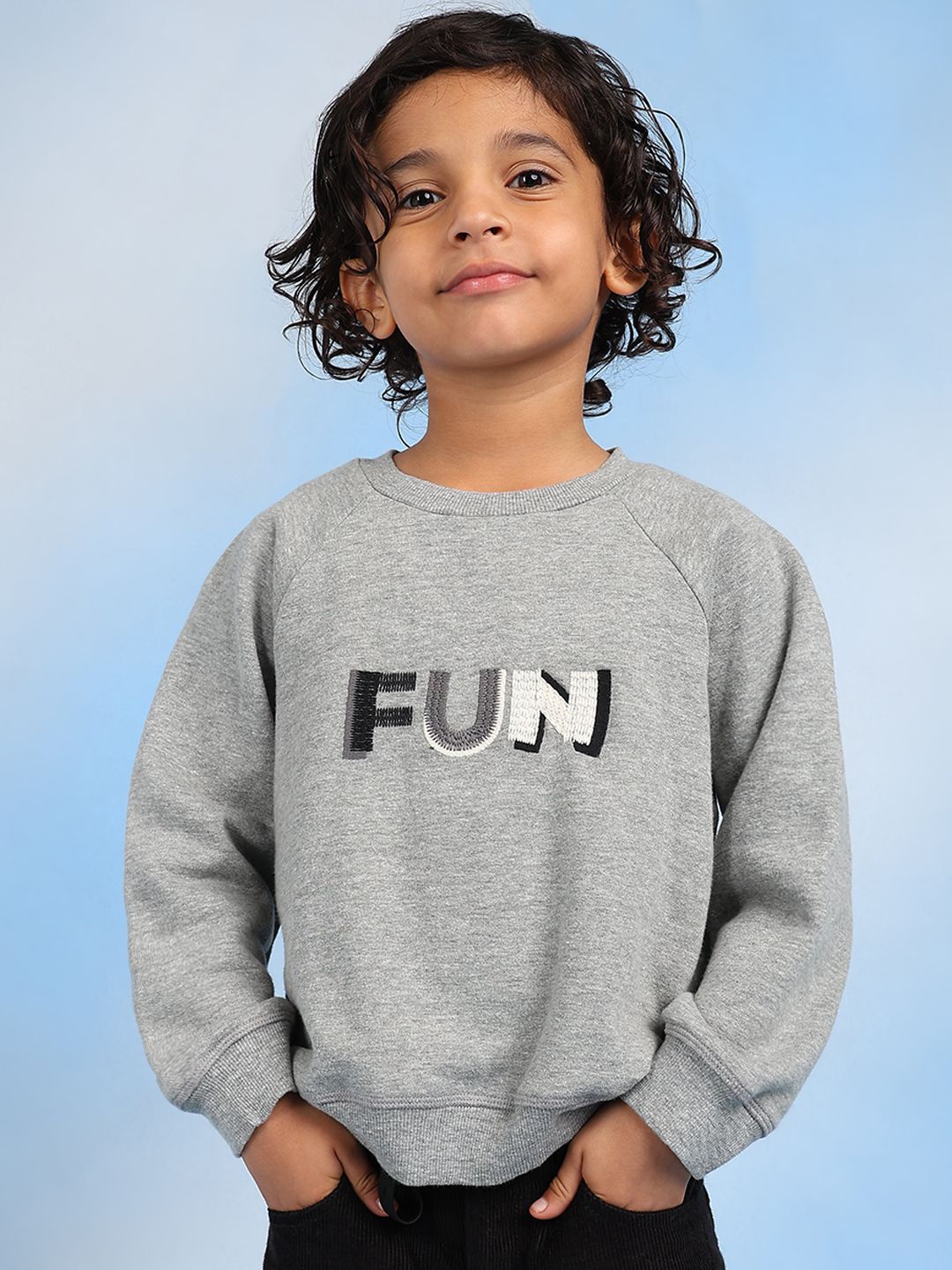

The Tribe Kids Boys Typography Embroidered Pullover Cotton Sweatshirt, Grey