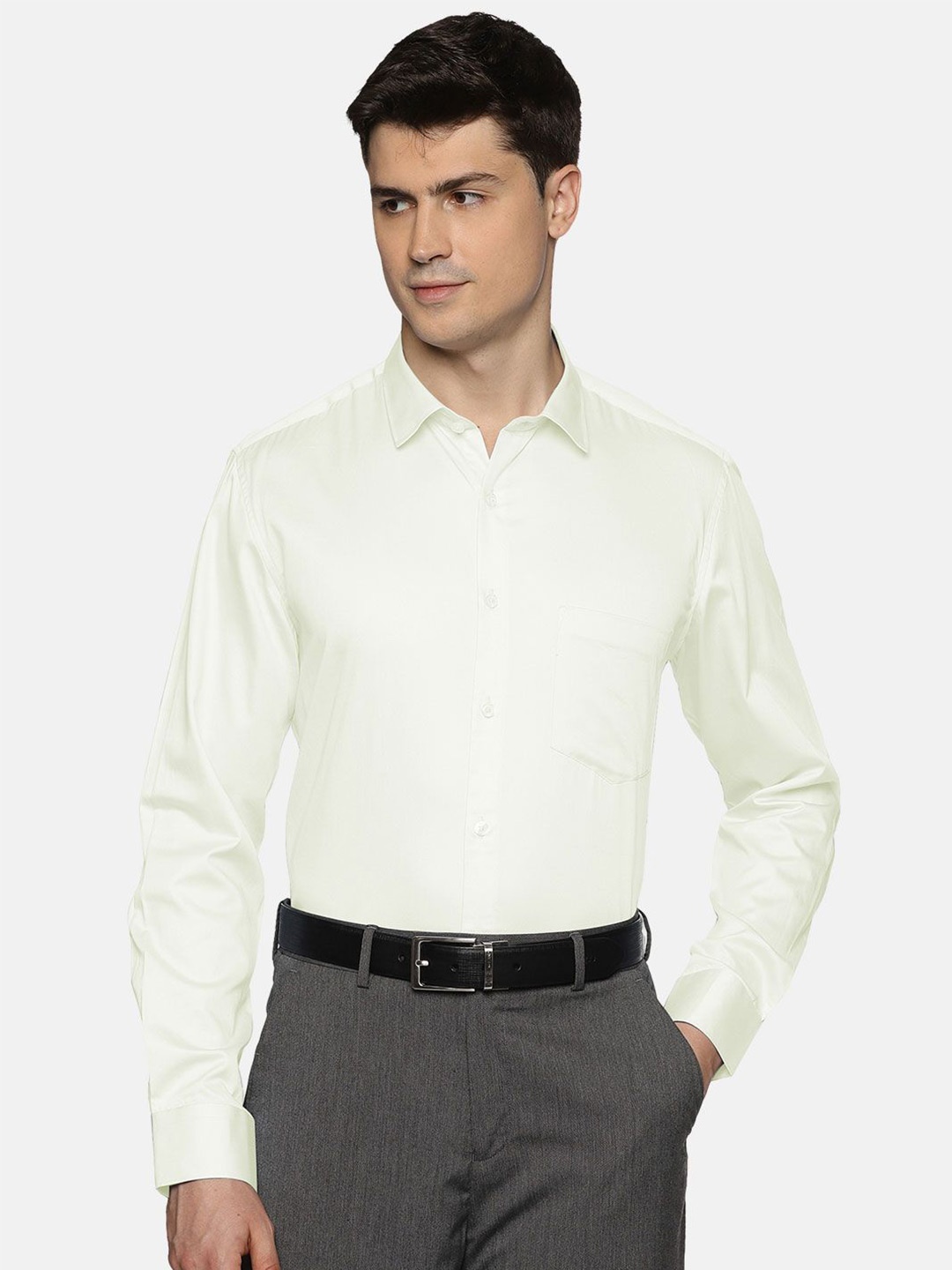 

THE FORMAL CLUB Men Premium Spread Collar Solid Cotton Formal Shirt, Cream