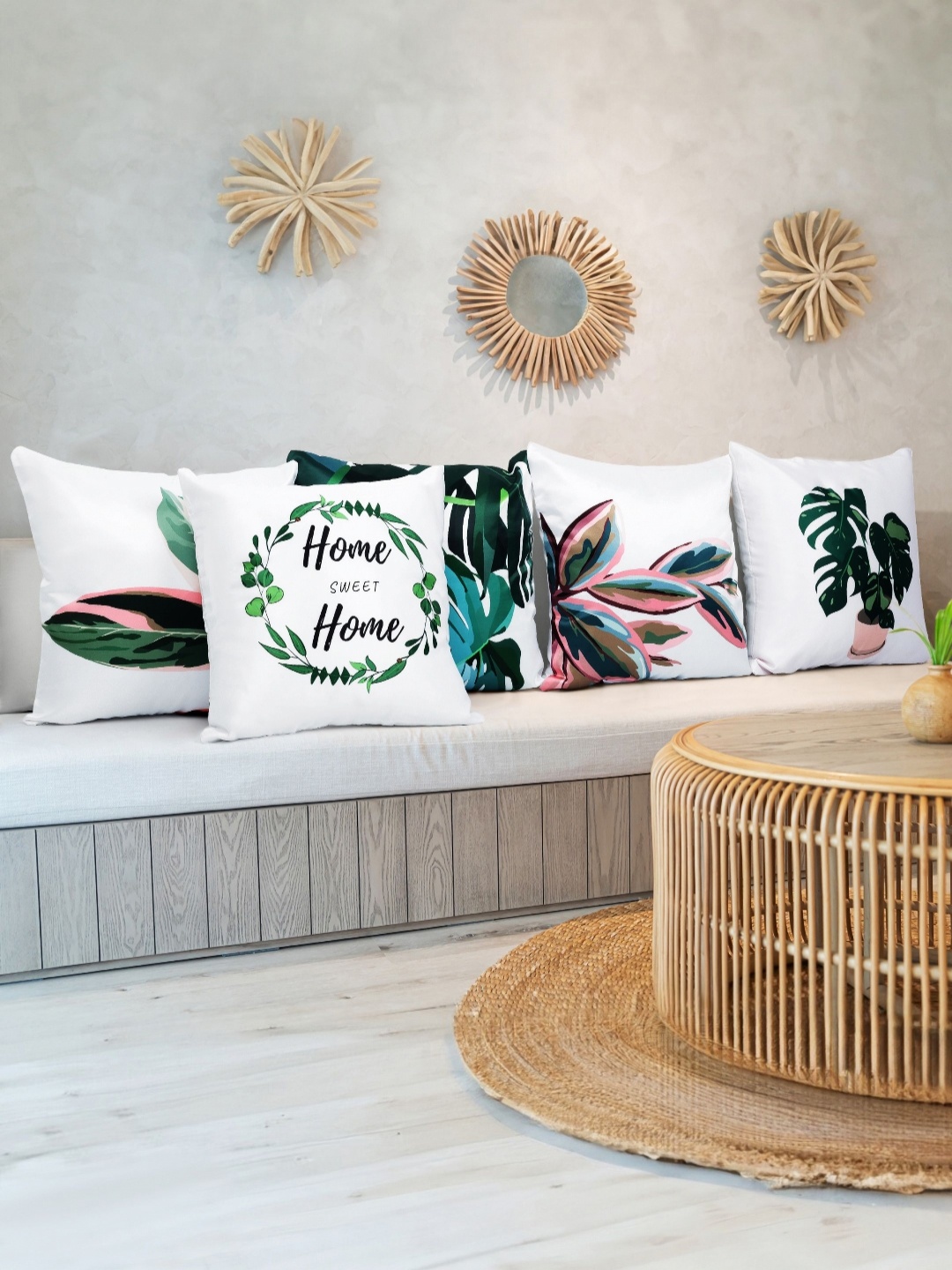

Vendola Green & White 5 Pieces Floral Printed Satin Square Cushion Covers