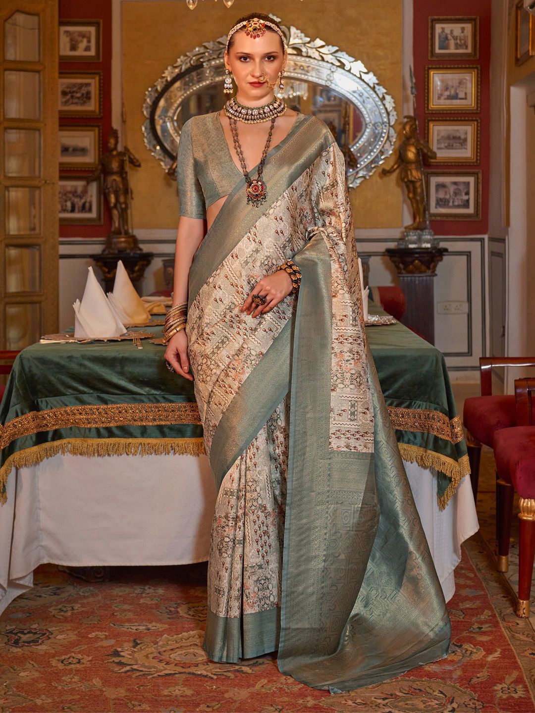 

Anouk Paisley Woven Design Zari Kanjeevaram Saree, Beige