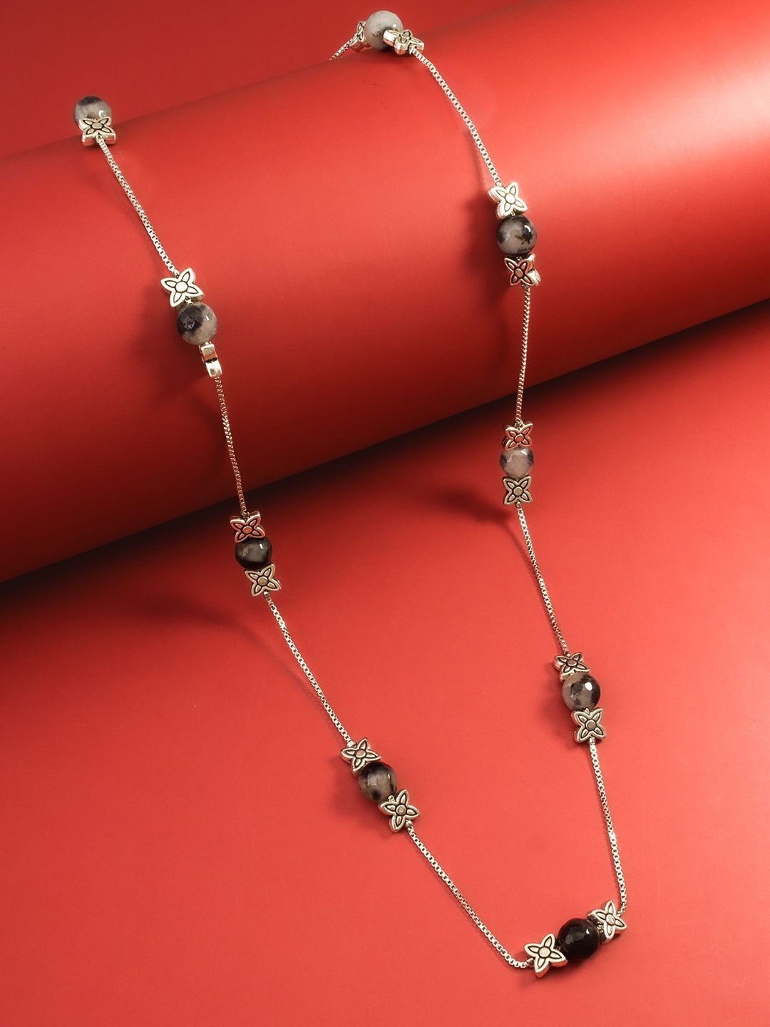 

aadita Kundan-Studded Beaded Necklace, Silver