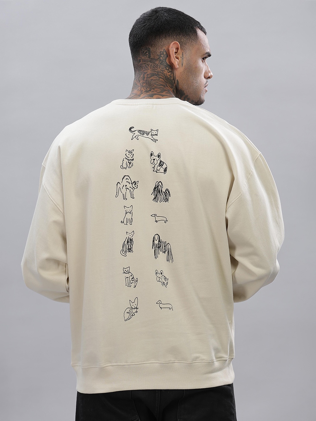 

TOMHIDDLE Men Graphic Printed Round Neck Cotton Pullover Sweatshirt, Beige