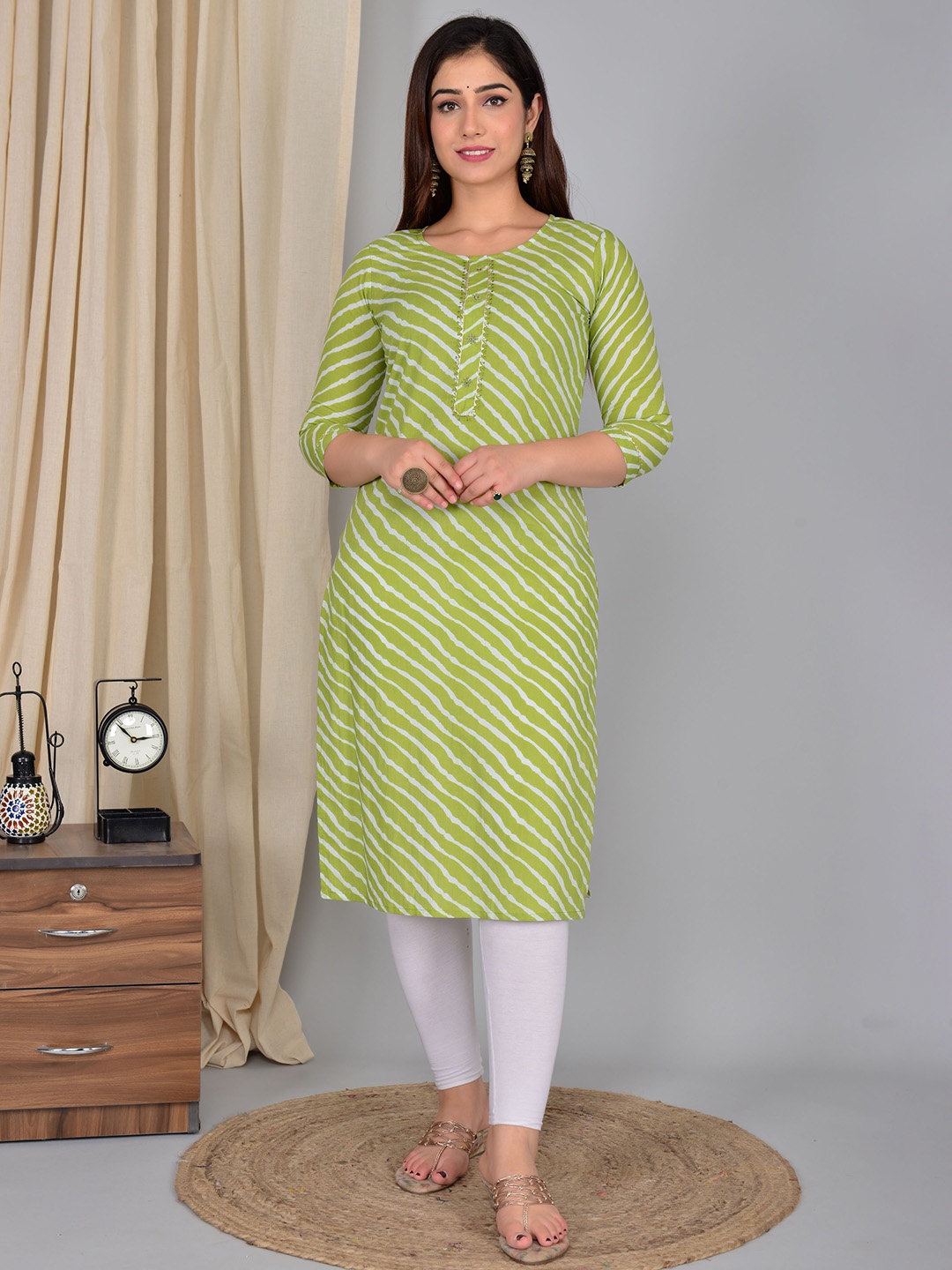 

MURLI KURTI Women Leheriya Kurta, Green
