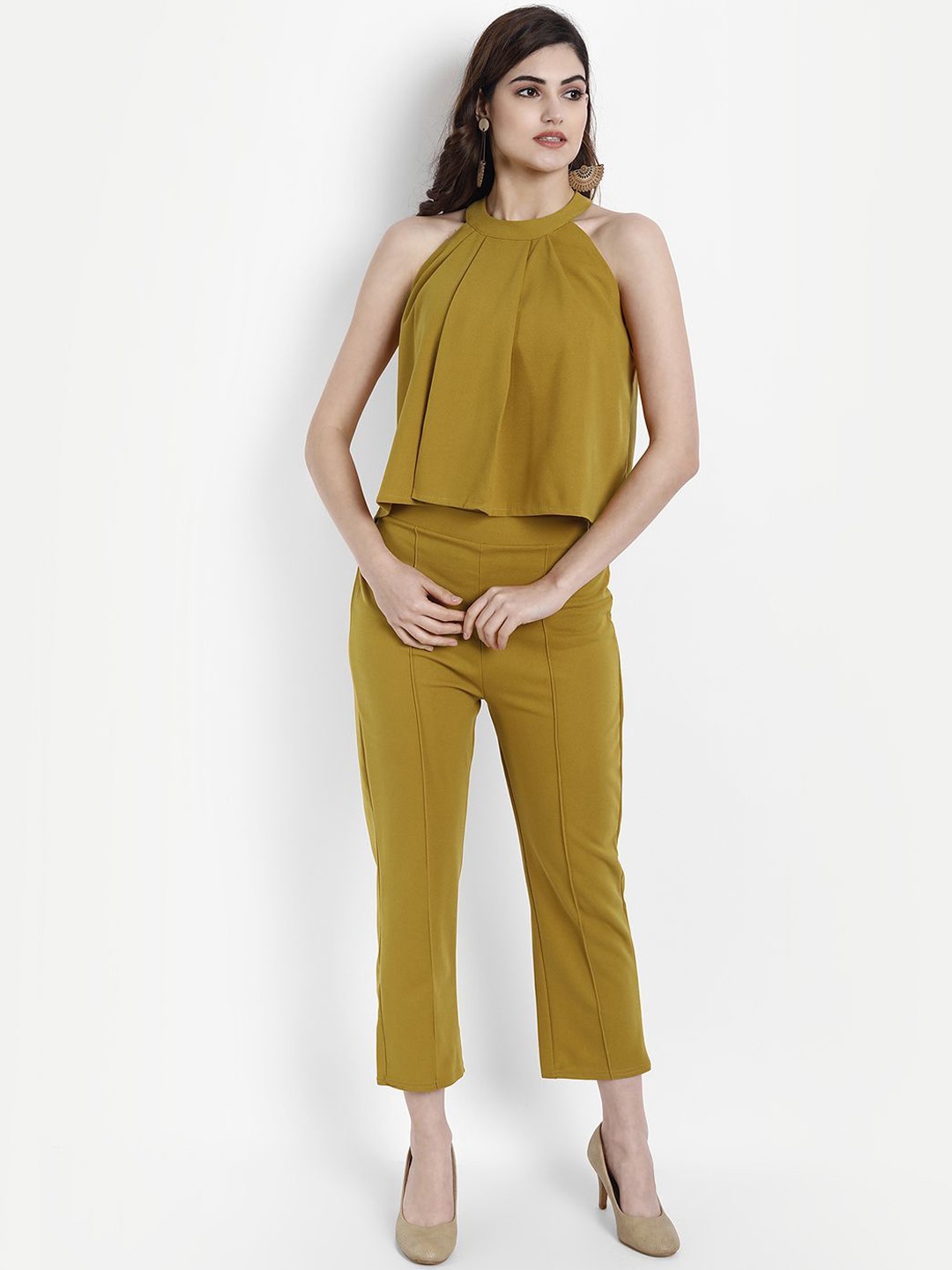 

BROADSTAR Women Sleeveless Top With Trouser Co-Ords, Mustard