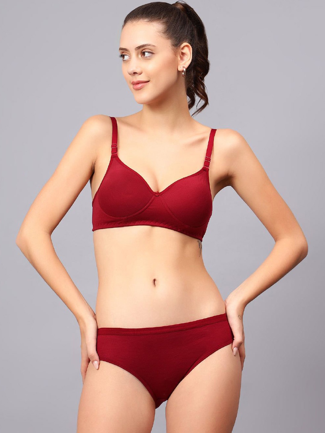 

LIONZY Women Lightly-Padded Lingerie Set, Maroon