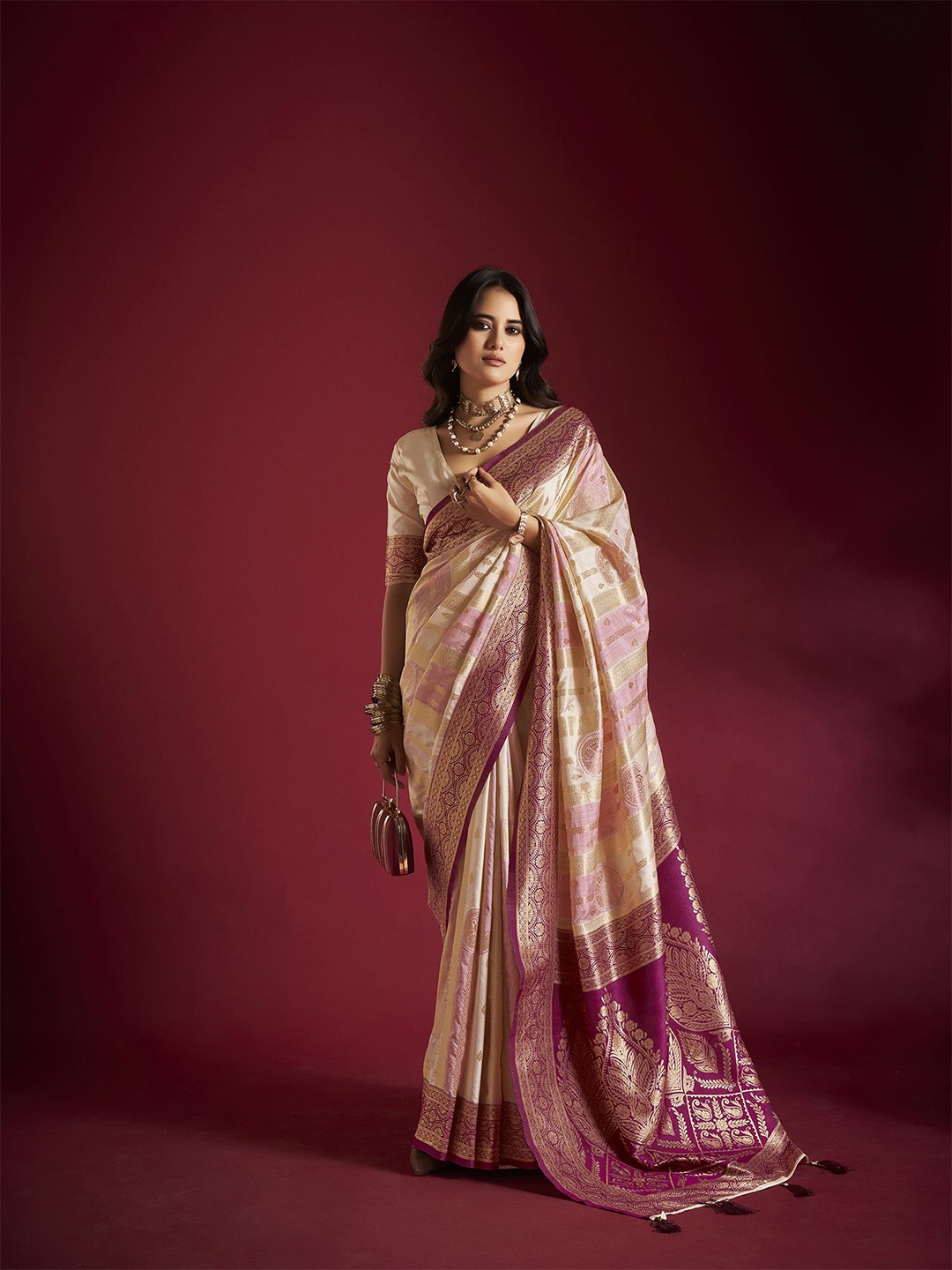 

elora Woven Design Zari Banarasi Saree, Pink