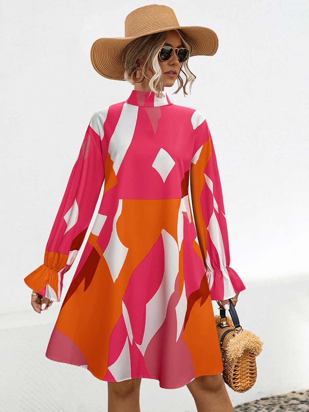 

StyleCast x Revolte Women Abstract Printed High Neck A-line Dress, Orange