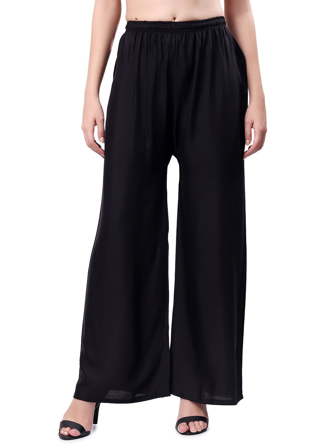 

Keviv Women Knitted Solid Palazzos, Black