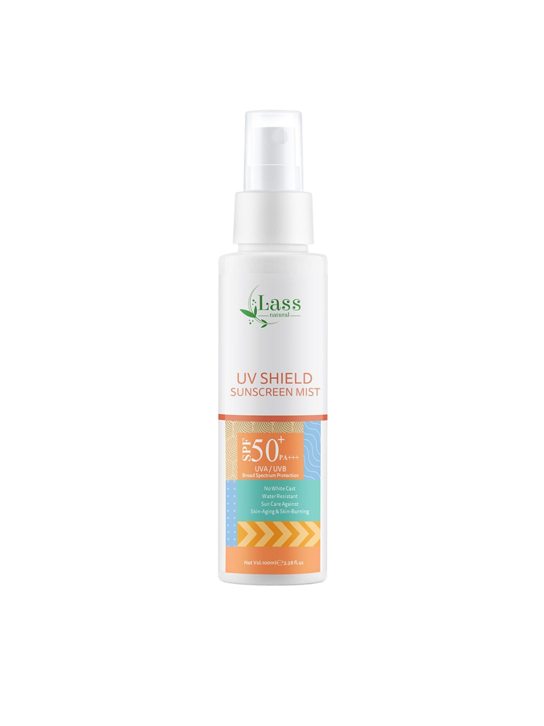 

Lass Naturals UV Shields broad spectrum protection sunscreen mist SPF 50+ PA+++- 100ml, Brown