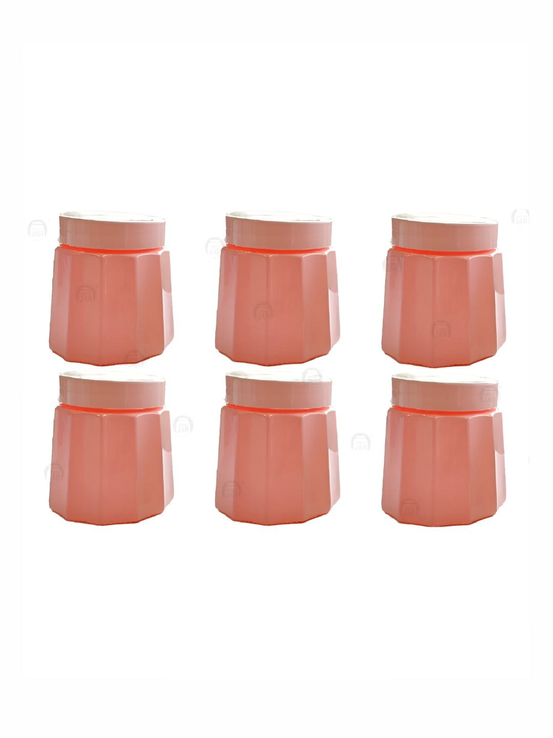 

tyche enterprises Peach-Coloured 6 Pieces Printed Glass Dishwasher Safe Containers 300 ml