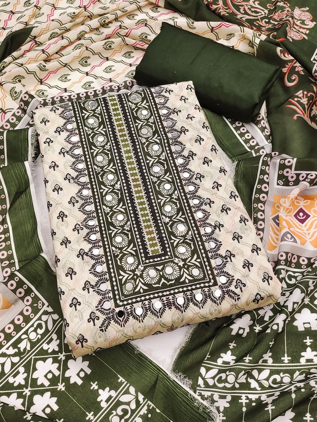 

KALINI Printed Unstitched Dress Material, Green