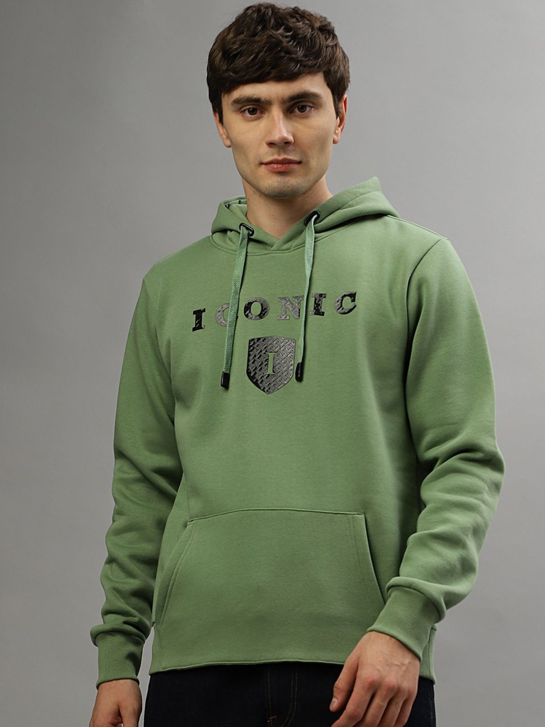 

Iconic Men Typography Printed Hood Cotton Pullover Sweatshirt, Green