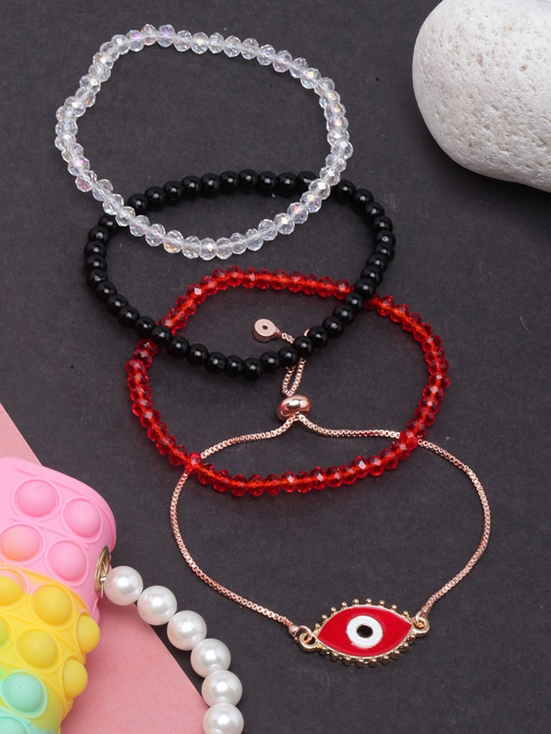 

KPOP Set Of 4 Rose Gold-Plated Beaded Charm Bracelet