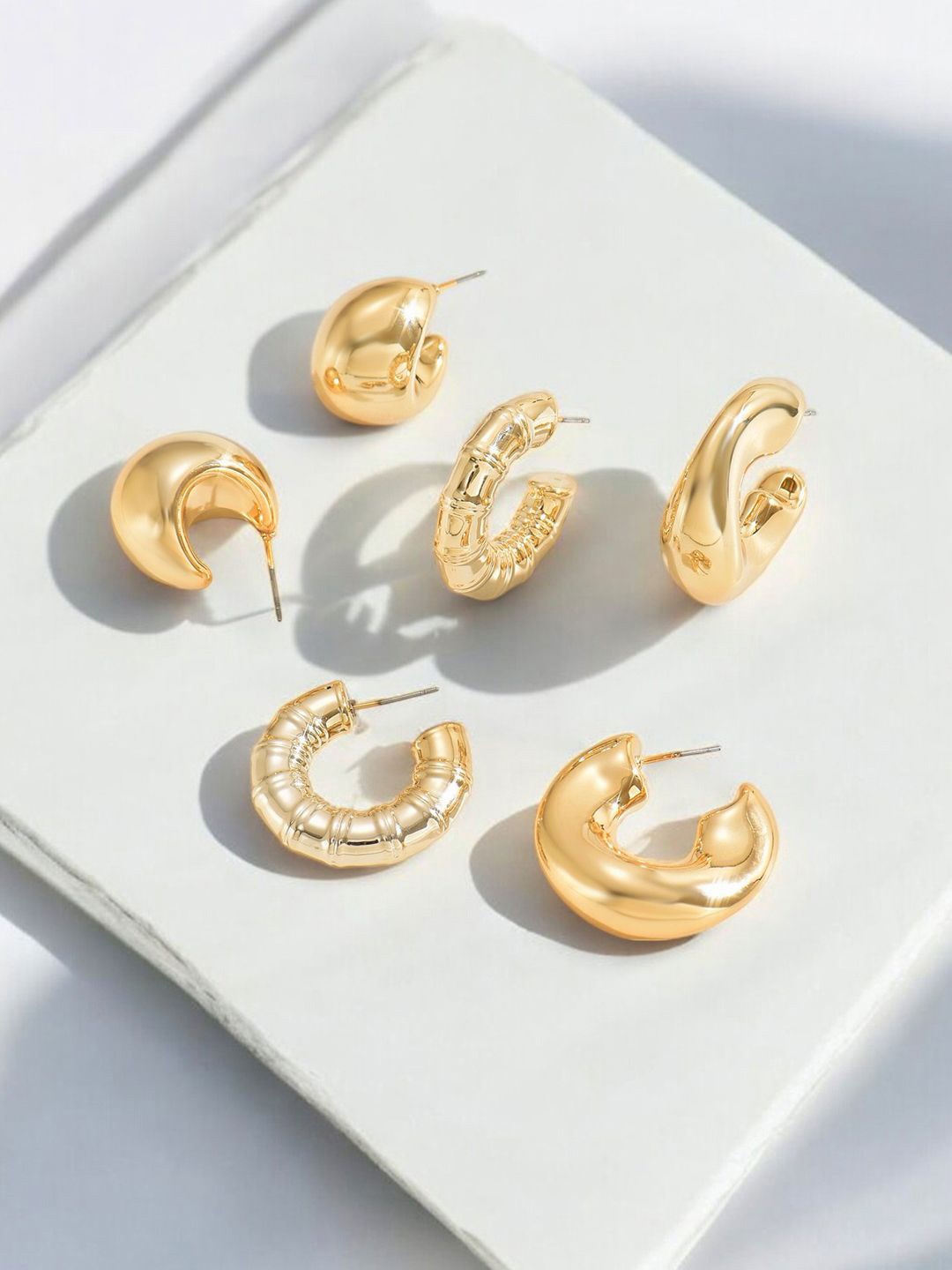 

Jewels Galaxy Set Of 3 Gold Plated Contemporary Half Hoop Earrings