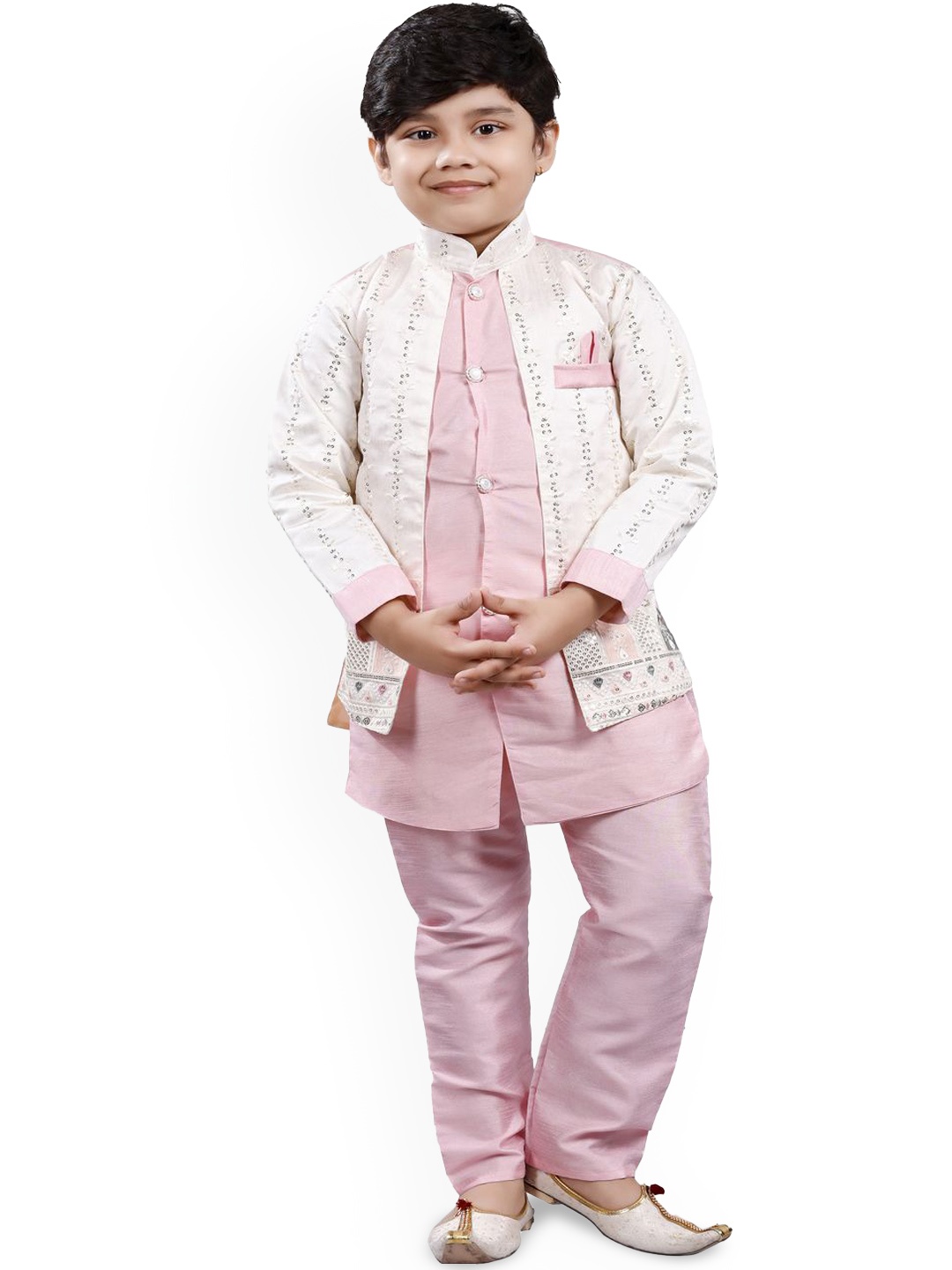 

BAESD Boys Ethnic Motifs Mandarin Collar Kurta with Trousers, Pink