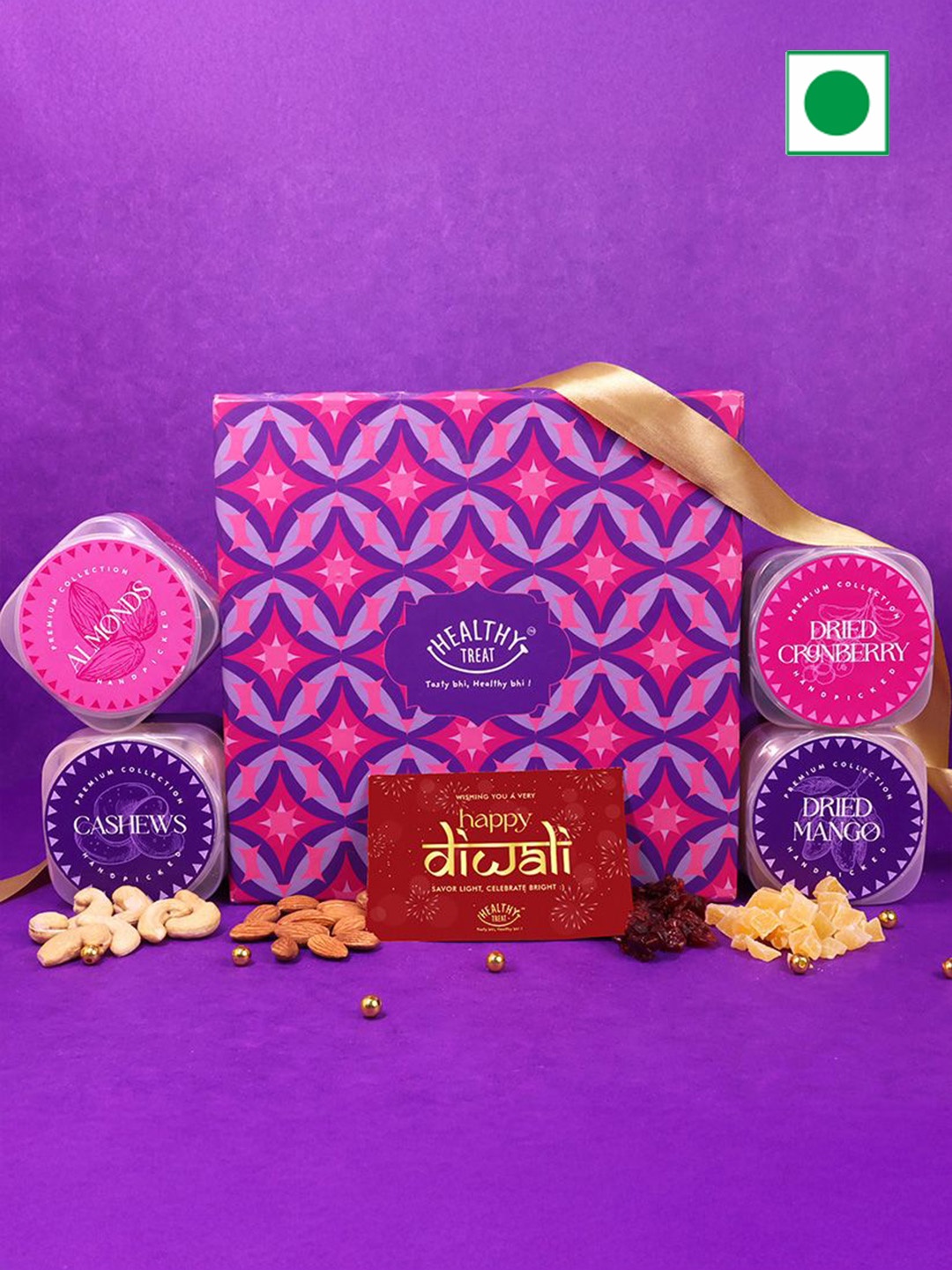 

Healthy Treat Set Of 5 Dry Fruit Diwali Gift Hamper, Pink