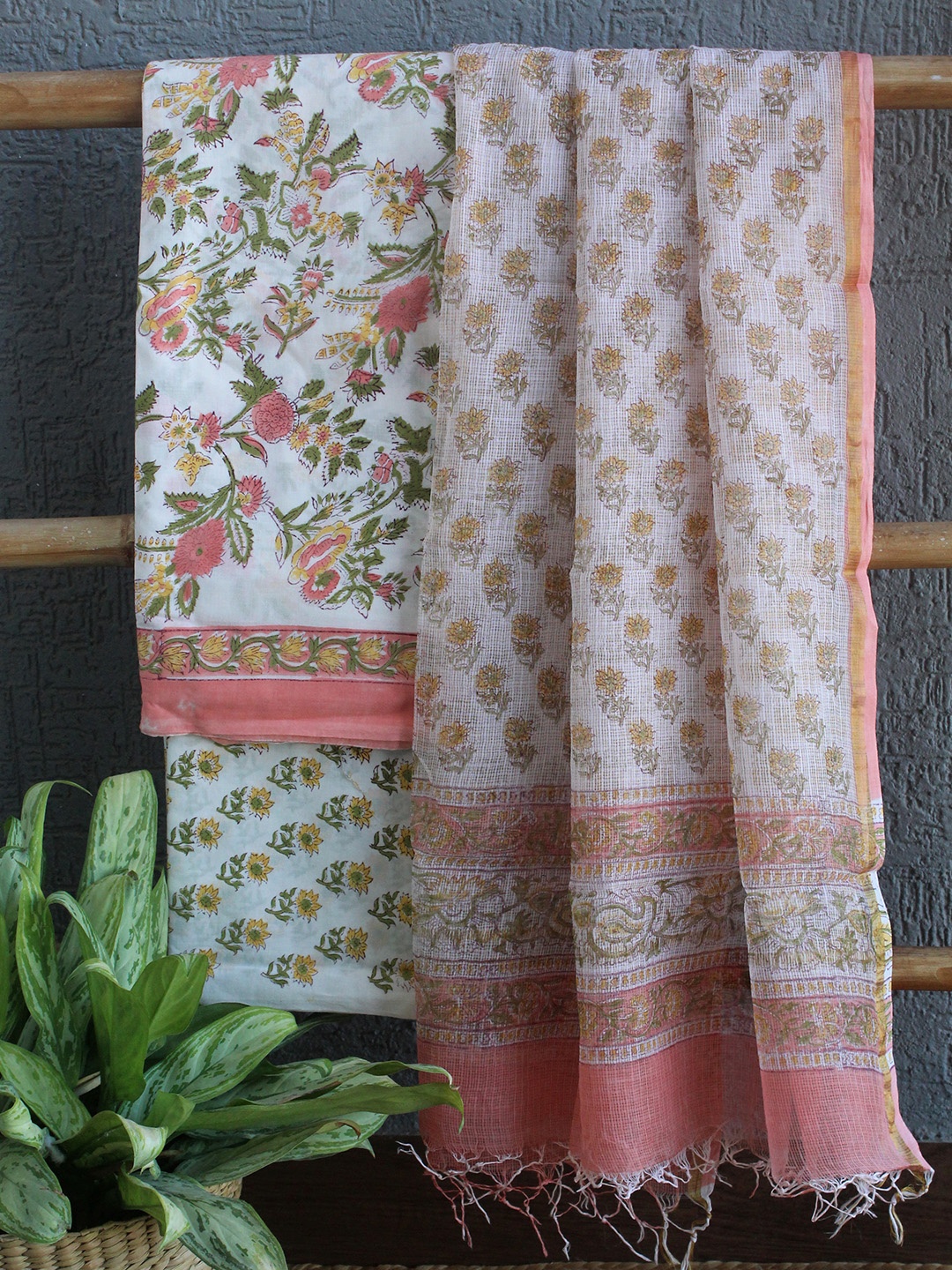 

Weaves of Tradition Printed Pure Cotton Unstitched Dress Material, White