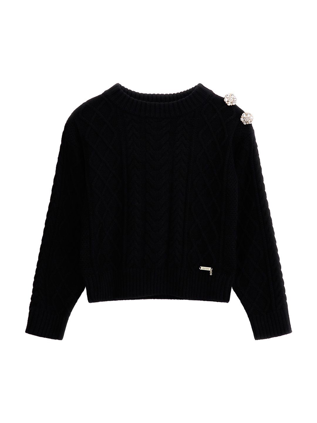 

GUESS kids Girls Cable Knit Pullover, Black