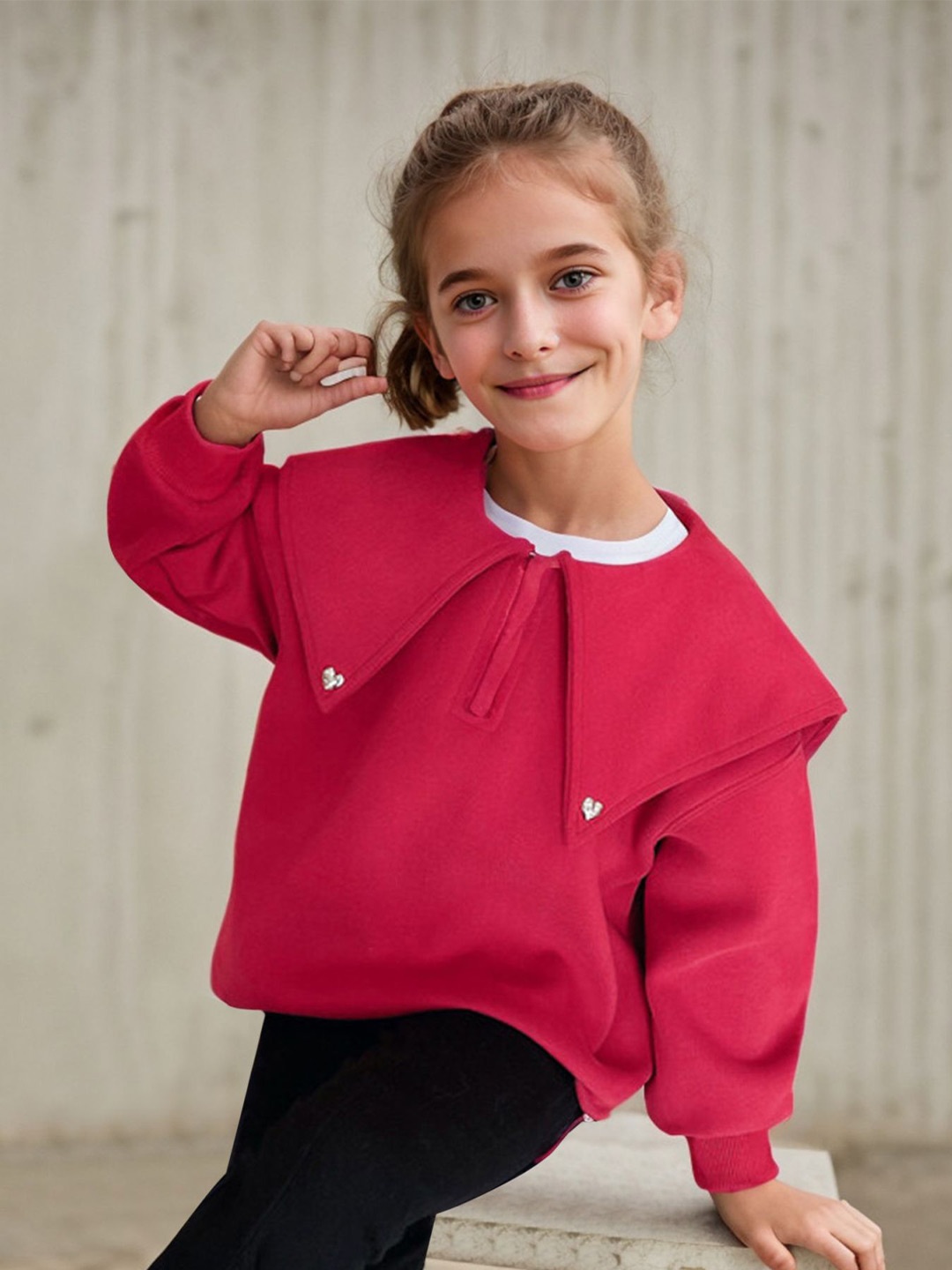 

LULU & SKY Girls Solid Above the Keyboard Collar Top, Red