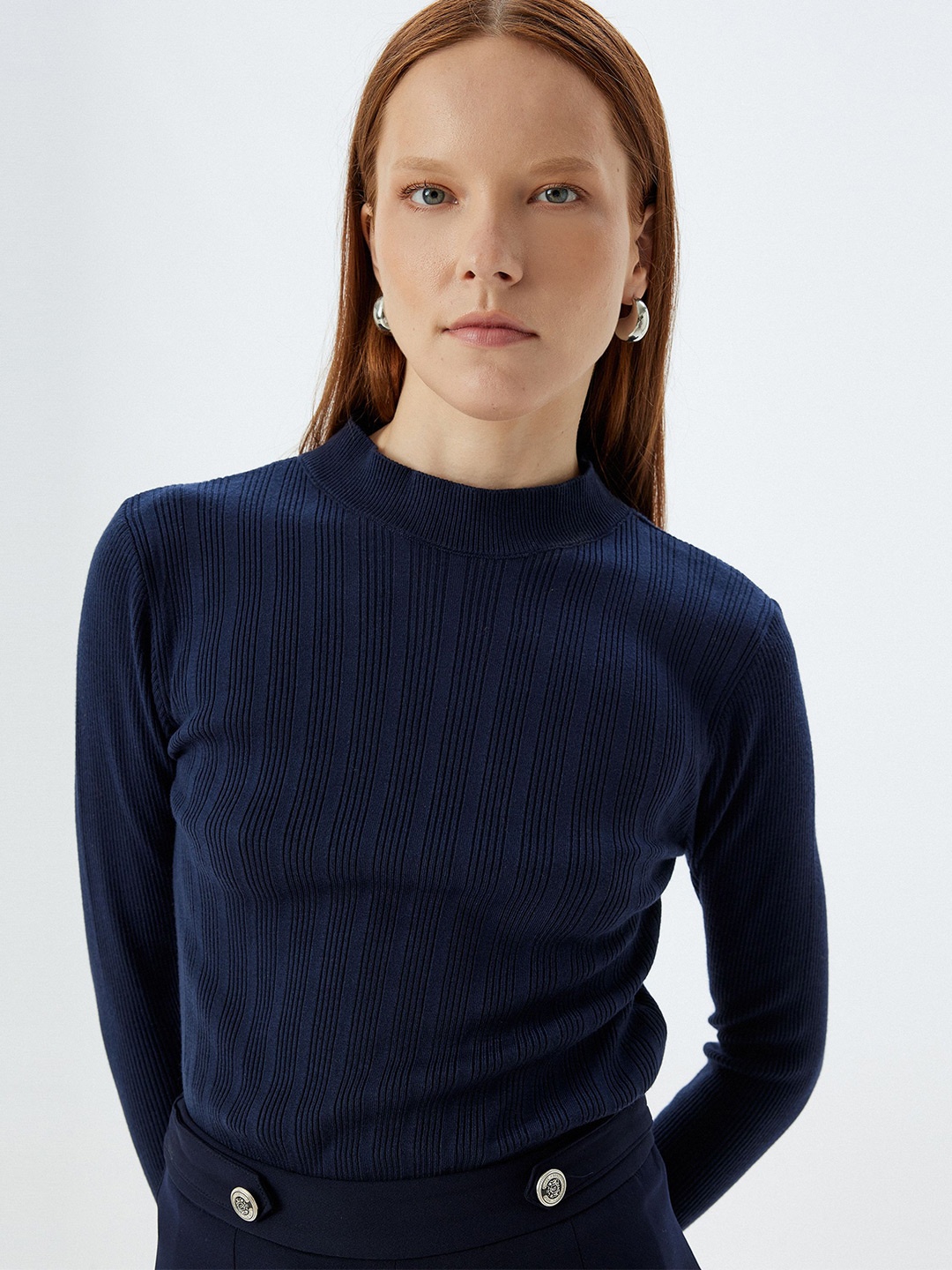 

Koton Women Striped Round Neck Pullover Sweater, Blue
