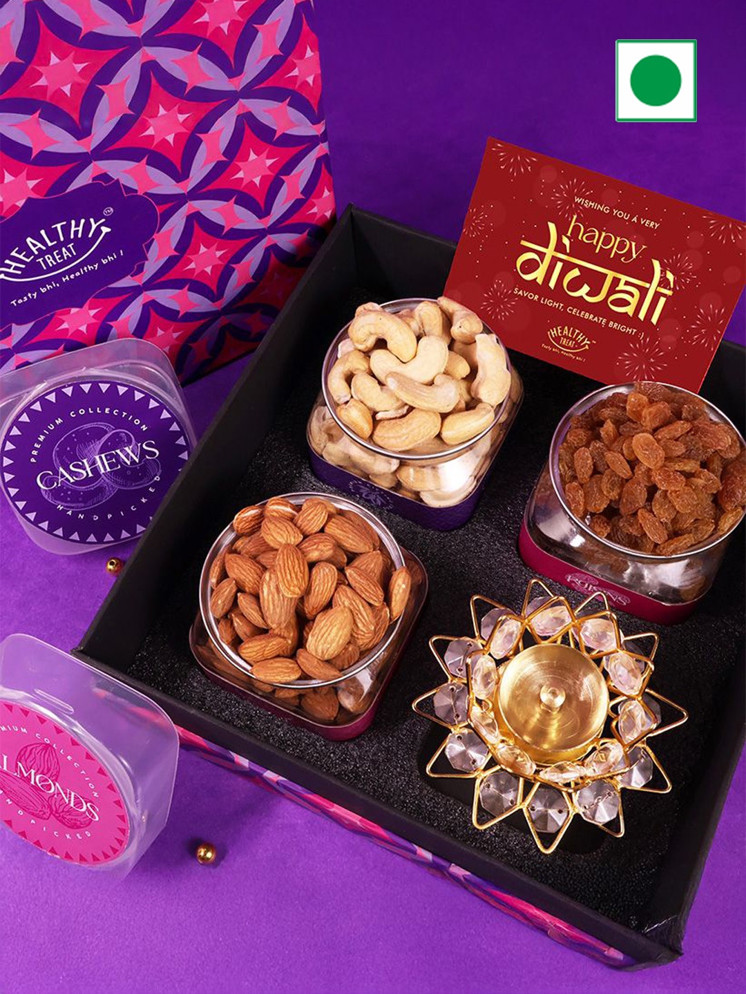 

Healthy Treat Dry Fruit Diwali Gift Hamper, Pink