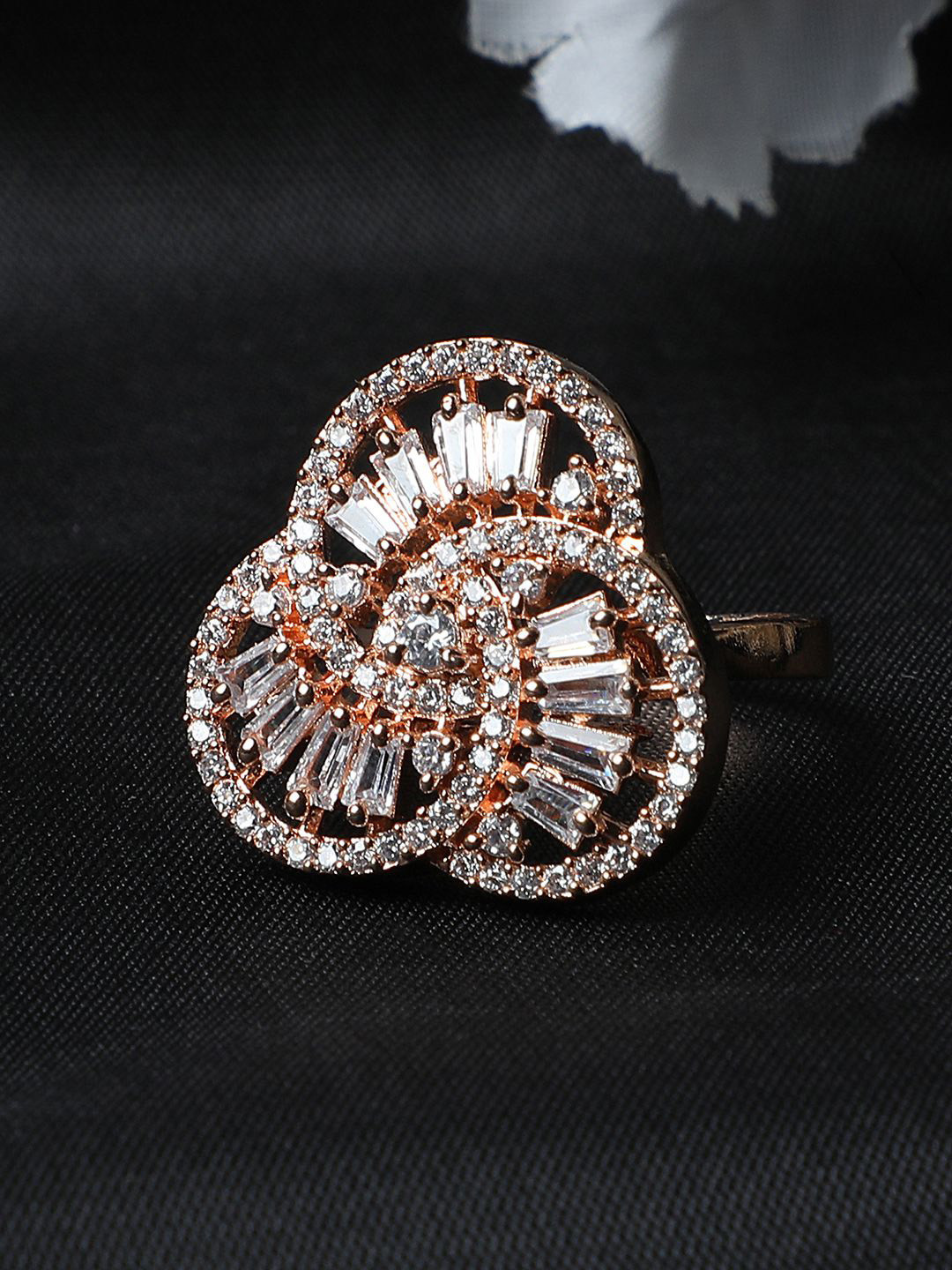 

ANIKAS CREATION Rose Gold-Plated American Diamond Studded Adjustable Finger Ring