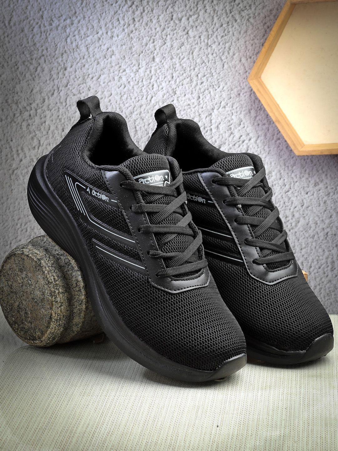 

Action Men Mesh Running Non-Marking Lace-Ups Shoes, Black