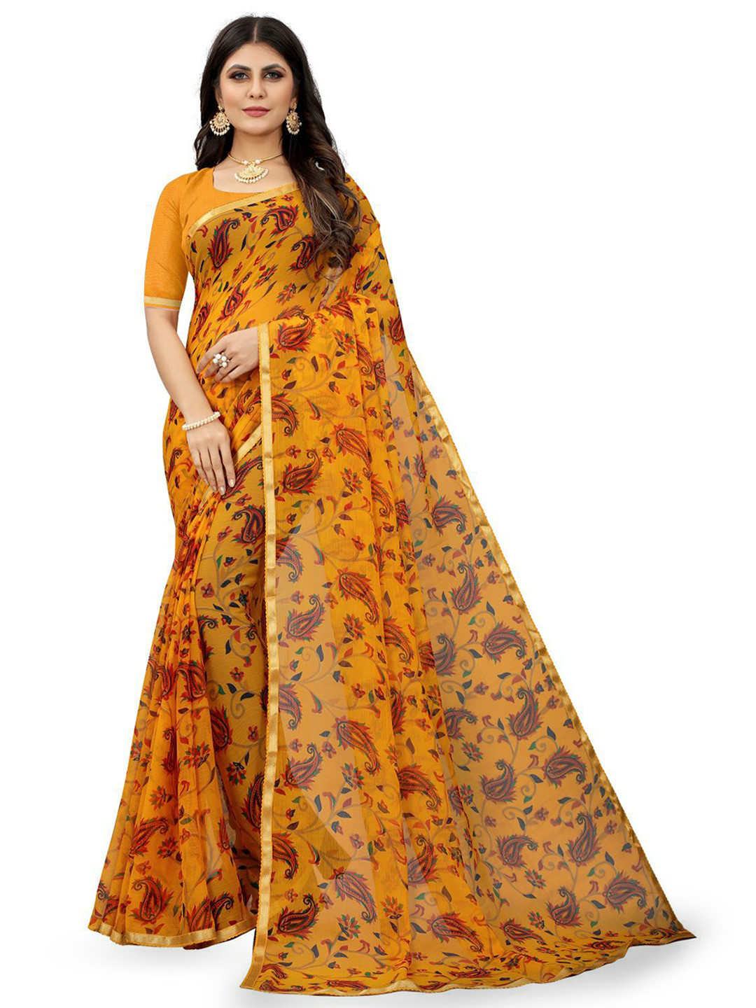 

Anouk Ethnic Motifs Printed Zari Saree, Yellow