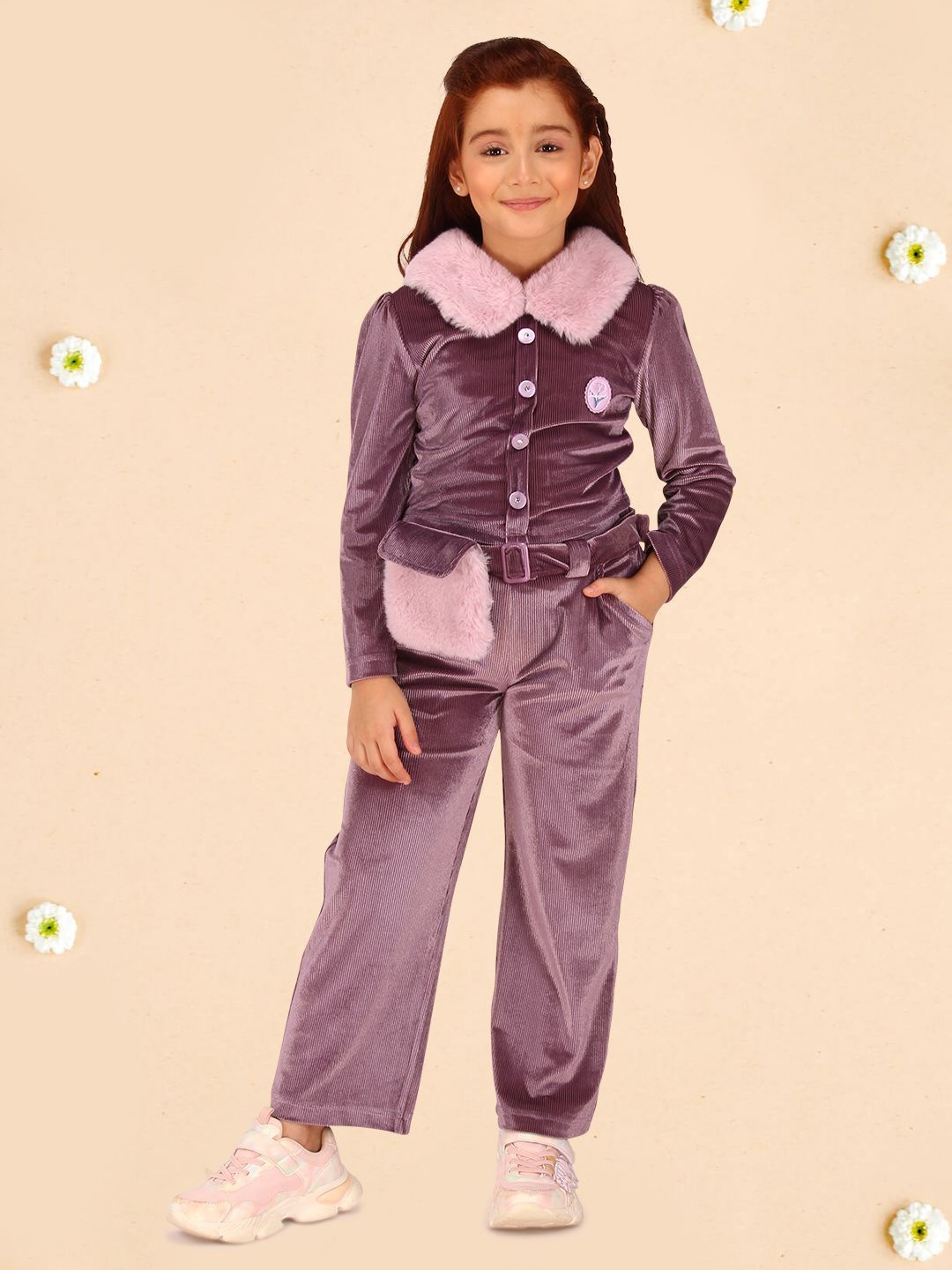 

CUTECUMBER Girls Striped Top with Trousers Clothing Set, Purple