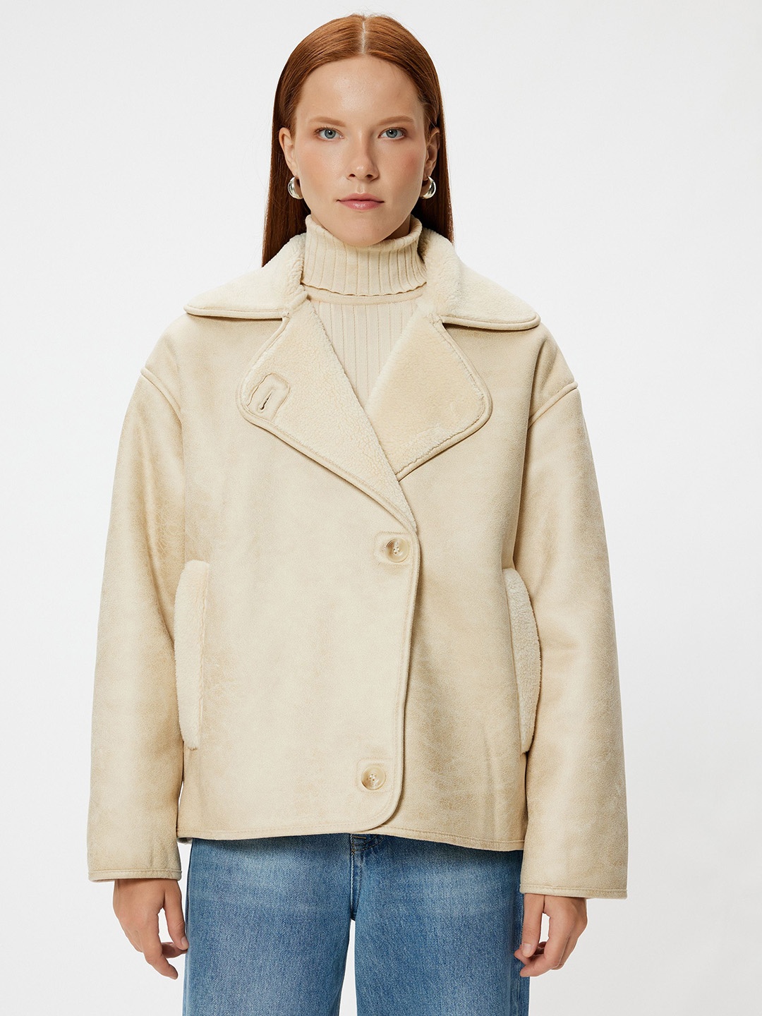 

Koton Women Longline Lapel Collar Tailored Jacket, Beige