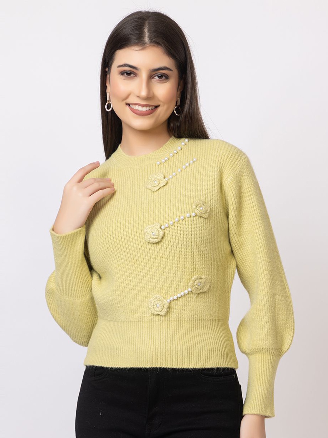 

GFO Women Solid Woollen Sweaters, Yellow