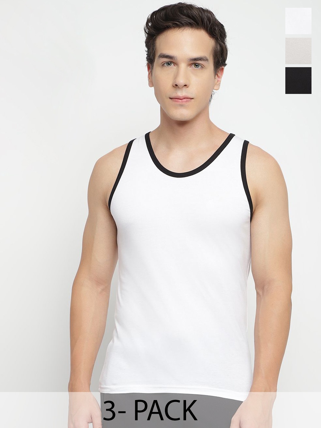 

La Intimo Pack Of 3 Men Cotton Sleeveless Gym Vests, White