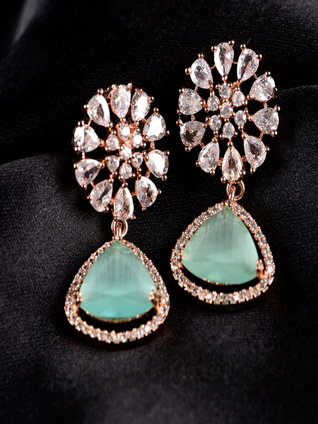 

SHARLEEZ Rhodium-Plated Teardrop Shaped Drop Earrings, Green