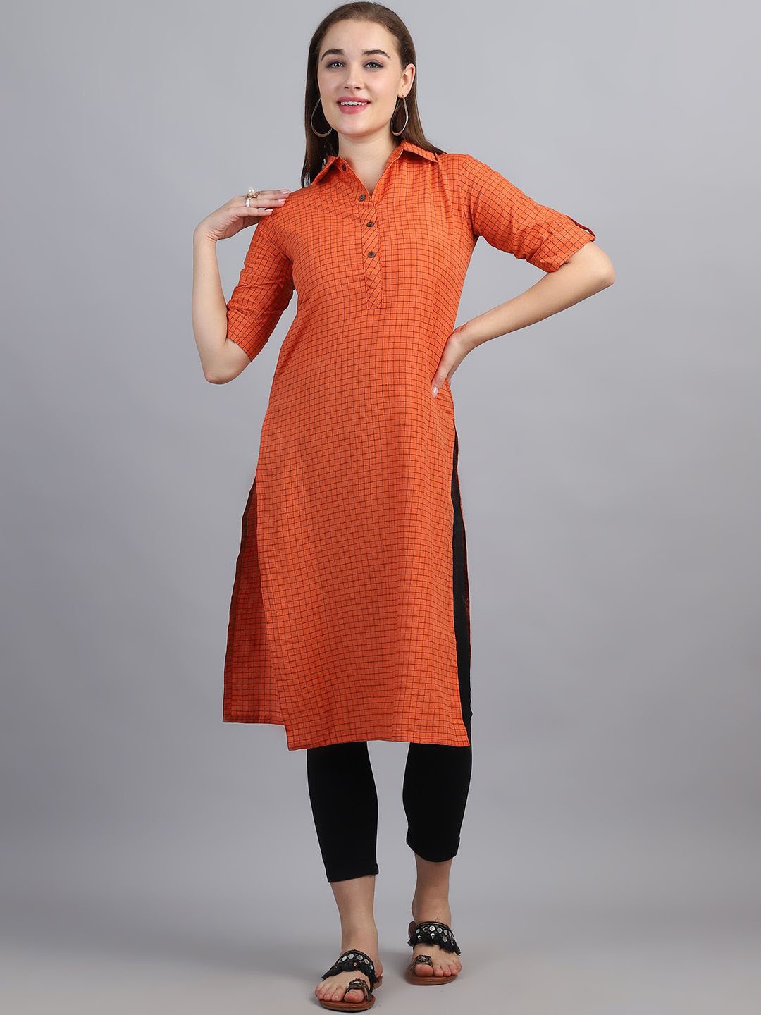 

Enchanted Drapes Women Thread Work Kurta, Orange