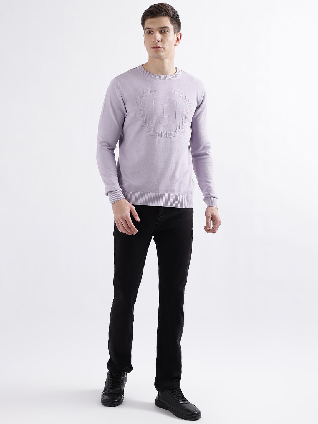 

Iconic Men Cable Knit Round Neck Full Sleeves Pullover, Purple