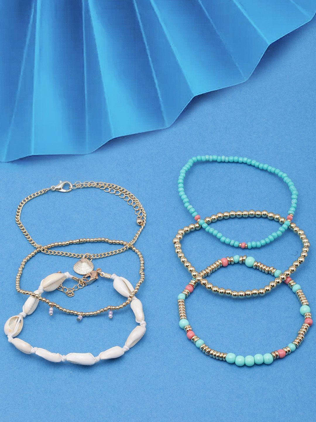 

KPOP Set Of 6 Gold-Plated Beaded Wraparound Bracelet