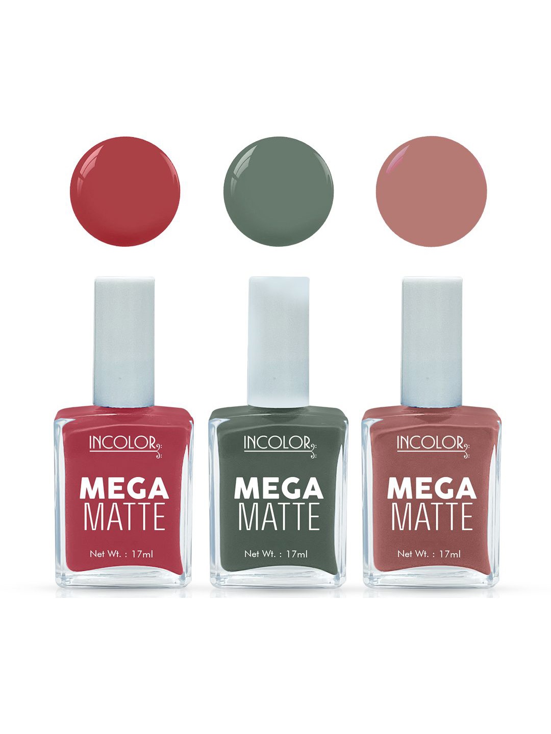 

INCOLOR Set Of 3 Mega Matte Nail Paint - 17 ml Each - 46 - 48 - 21, Multi