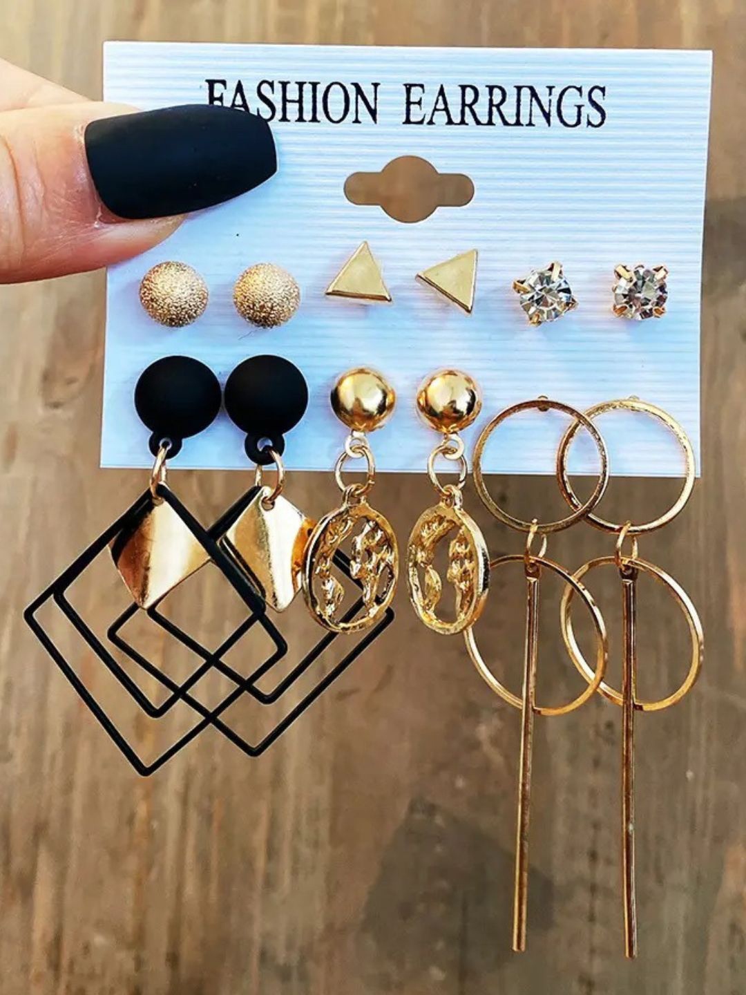 

Pinapes Set Of 11 Gold-Plated Beaded Studs & Drop Earrings