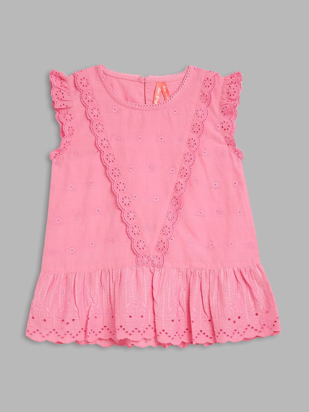 

Blue Giraffe Girls Self Design Round Neck Cotton Top, Pink