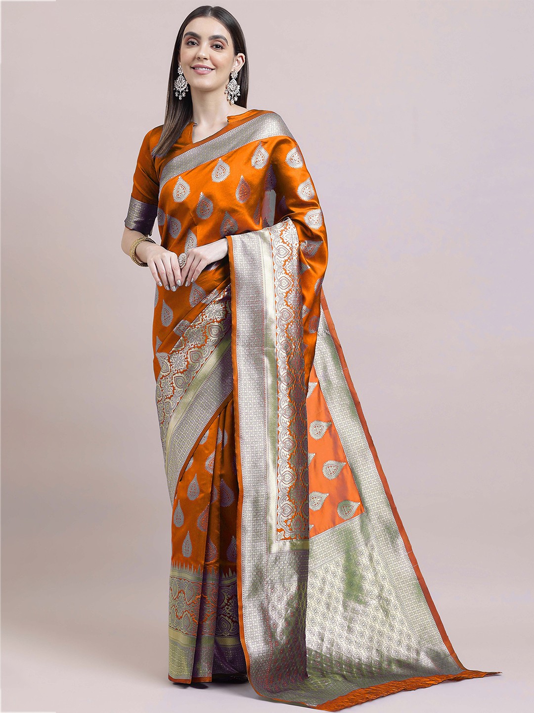

Maroosh Woven Design Zari Banarasi Saree, Orange