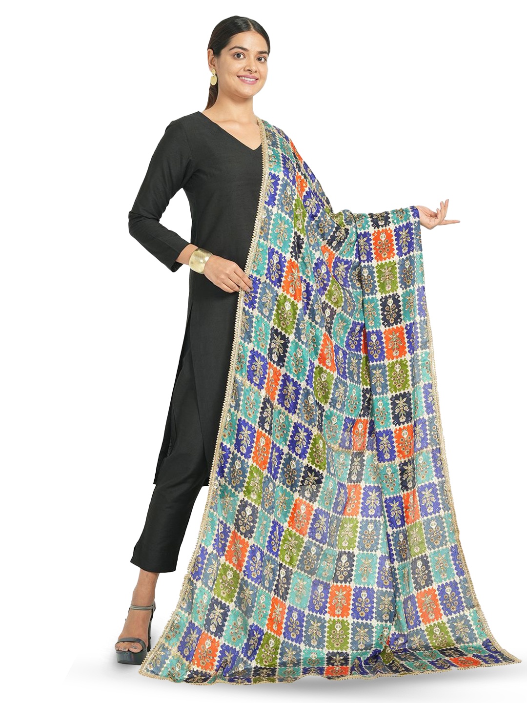 

HELLA FASHIONS Ethnic Motifs Printed Block Print Dupatta, Grey