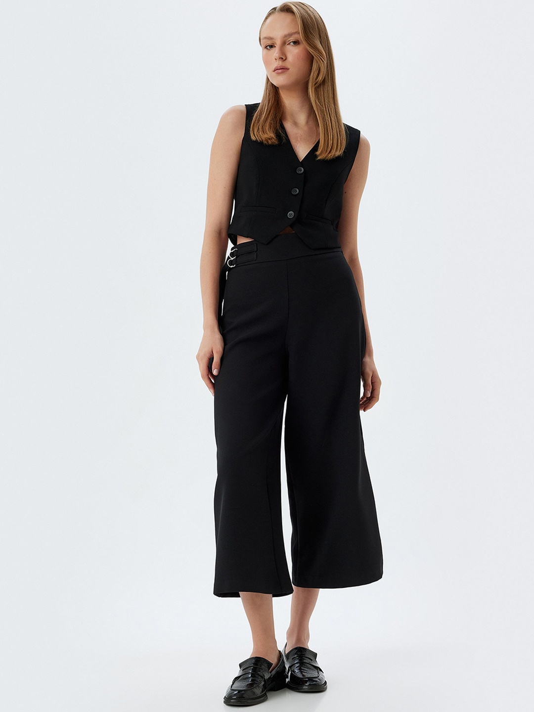 

Koton Women High-Rise Culottes Trousers, Black