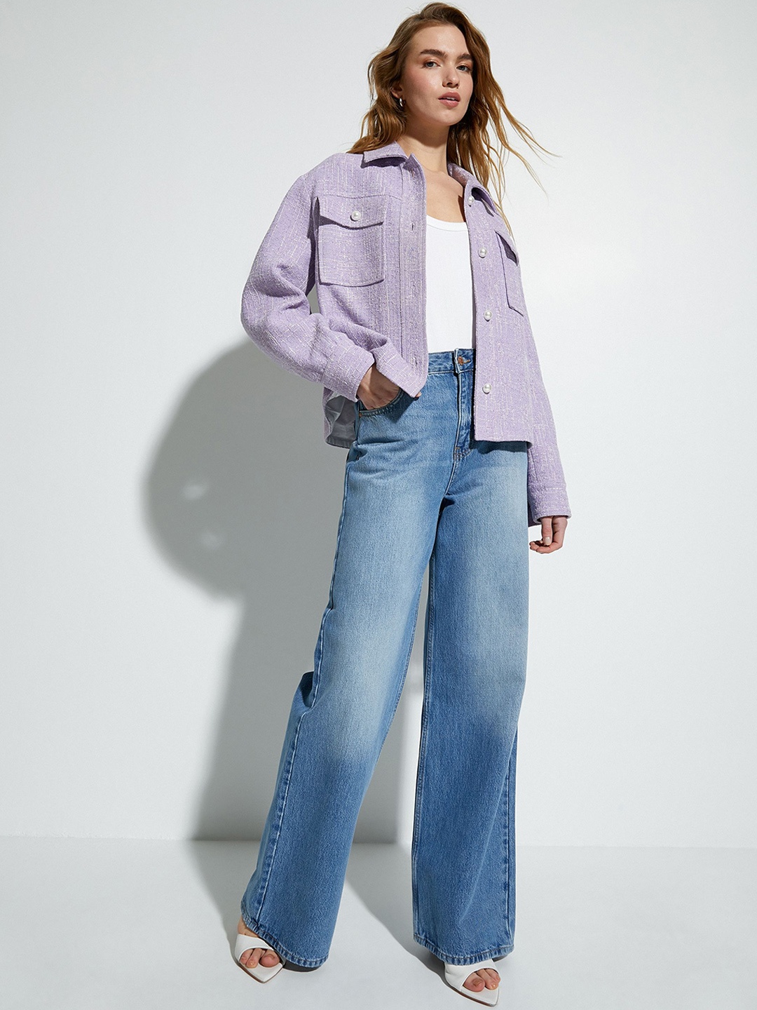 

Koton Women Longline Jacket with Patchwork, Purple