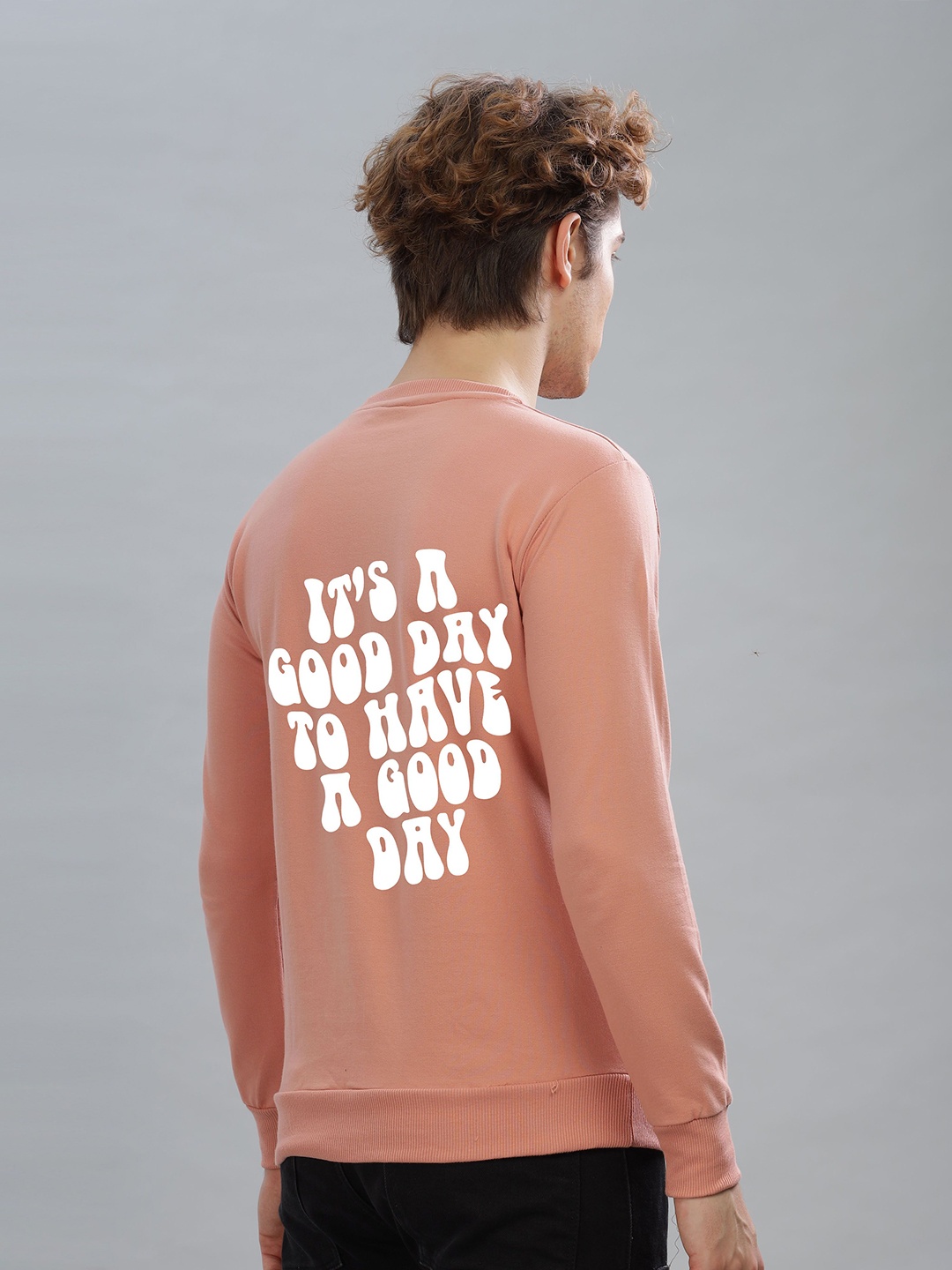 

FALTU.CO Men Typography Printed Round Neck Cotton Pullover Sweatshirt, Peach