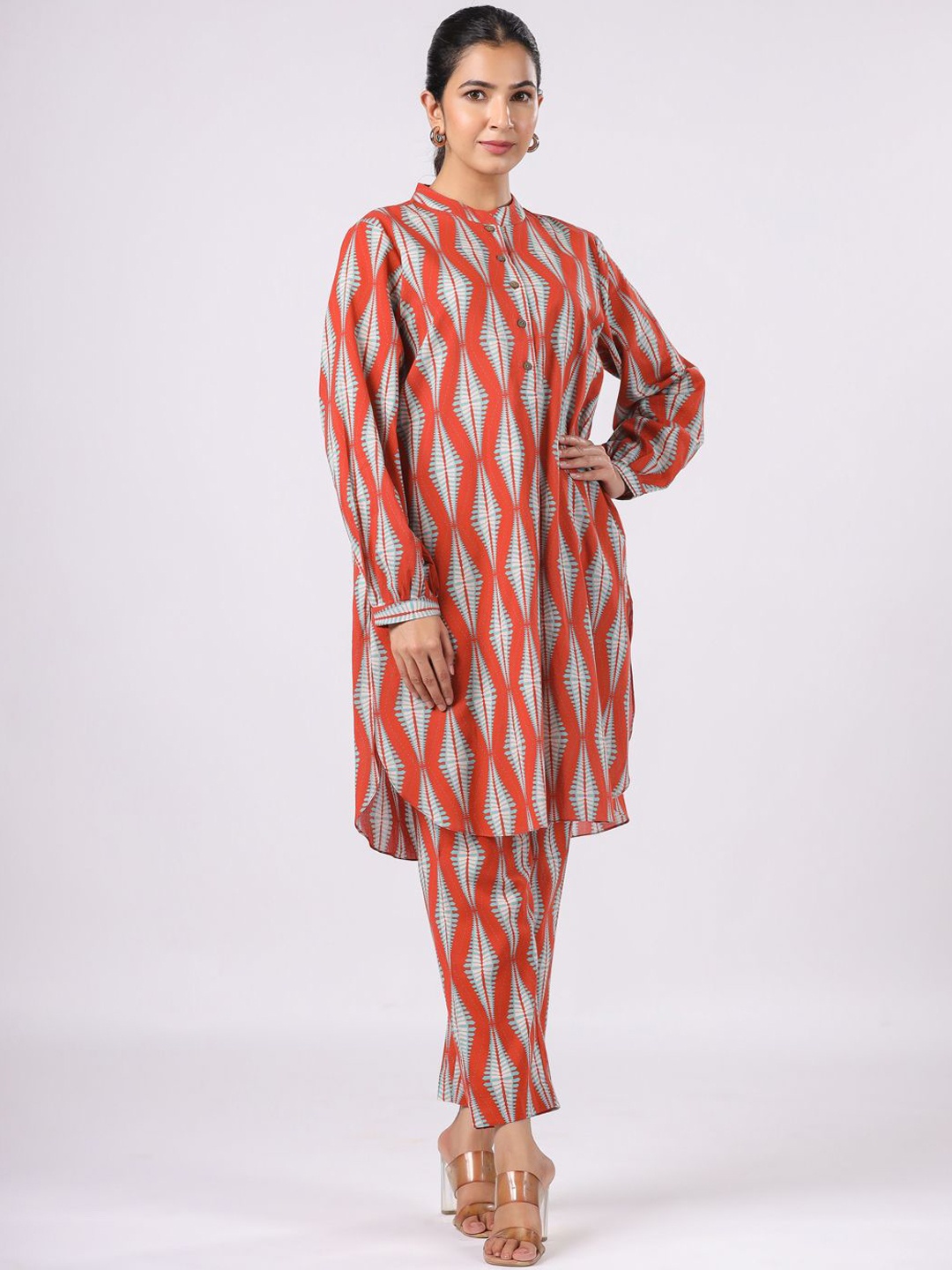 

JAIPURRANG Printed Pure Cotton Tunic With Trousers Co-Ords, Rust