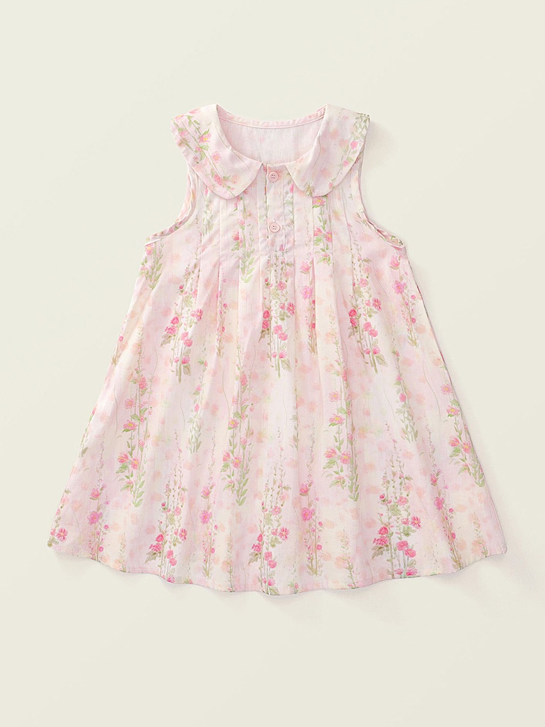 

LULU & SKY Girls Floral Printed Peter Pan Collar Pure Cotton A-Line Dress, Pink