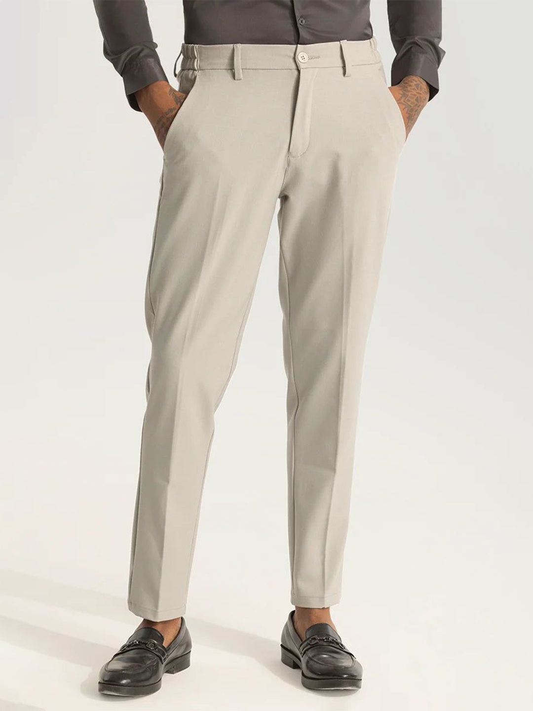 

Snitch Men Classic Slim Fit Trousers, Grey